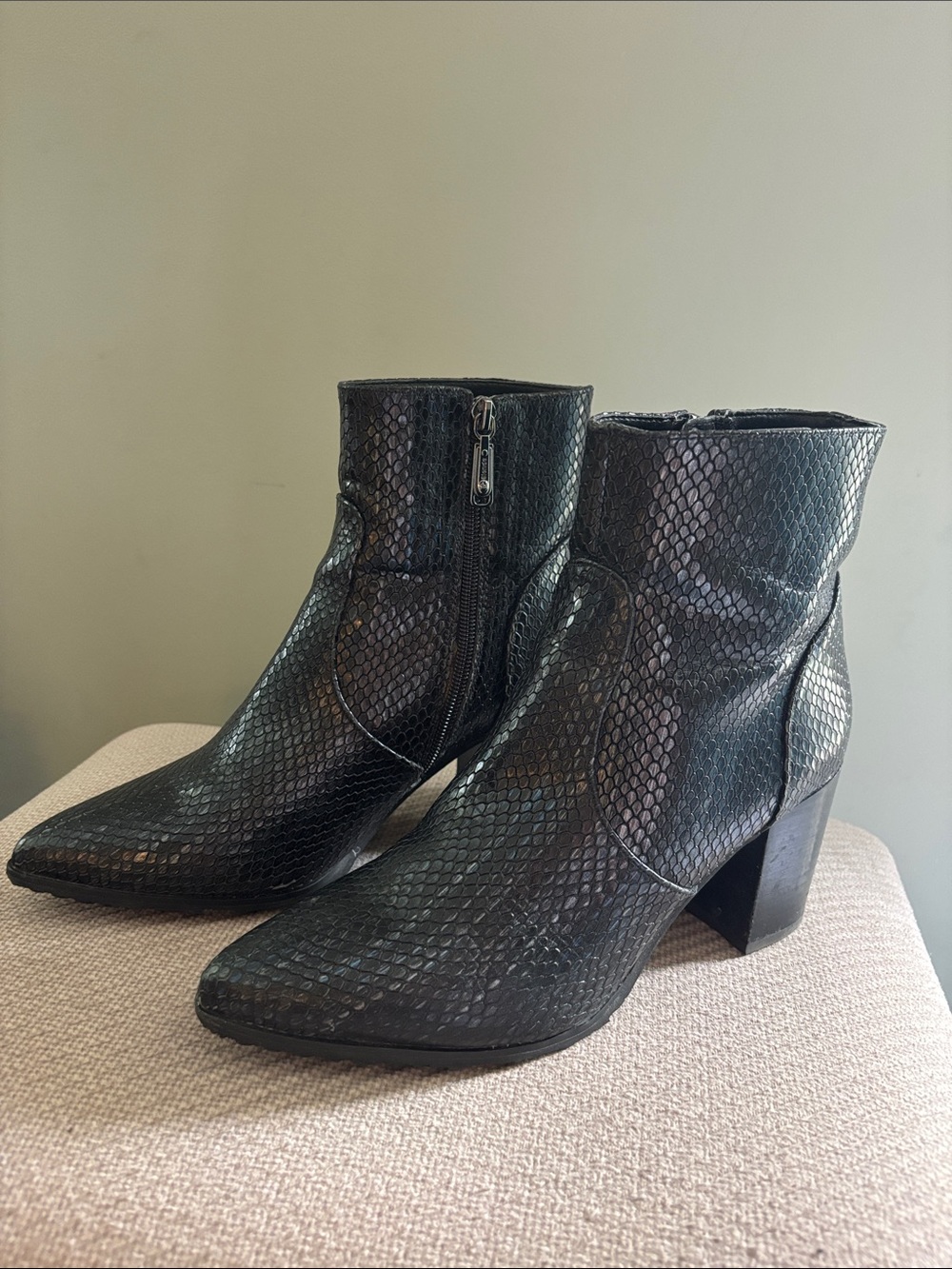 Blondo Black Snake-Texture Pointed Ankle Booties